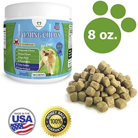PawPaws Anxiety Relief/Calming Chews for Dogs, Natural Ingredients, Chamomile Flower, Passion Flower, Ginger Root, For All Dogs, Made in USA (8 oz)