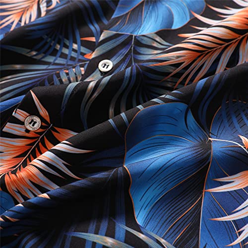 Unakisan Floral Hawaiian Shirt for Men Tropical Casual Short Sleeve Button Down Printed Beach Shirts Leaf Black 5031 S