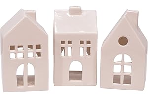Mark Feldstein & Associates Glazed Porcelain Mini Village Houses, Set of 3, White, 4 Inch