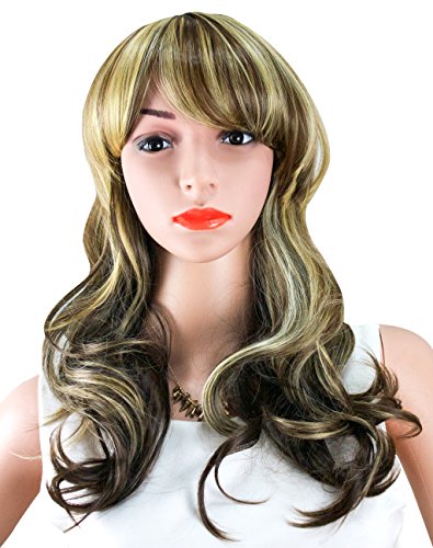 WELLKAGE Womens Long Big Wavy Hair Wigs Blonde Cosplay Wigs