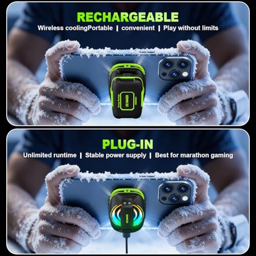 Mobile Phone Cooler for Games, Portable Magnetic Rechargeable Battery, Radiator for Mobile Phones, Fun Cooler for iPhone Series, iPad Pro, TikTok Live (Green)