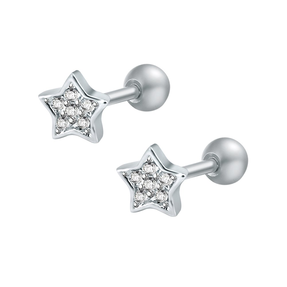 16g Sparkling Cubic Zirconia Stainless Steel Stud Earrings Tragus Helix Conch Cartilage Ear Piercing (Star 2)