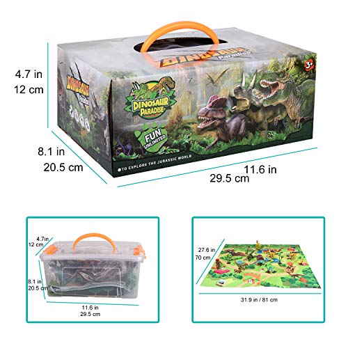 Alagoo Dinosaur Toys, Realistic Dinosaur Figures with Activity Play Mat & Trees, Educational Dinosaur Playset to Create a Dino World Including T-Rex, Triceratops, Velociraptor, Gift for Kids