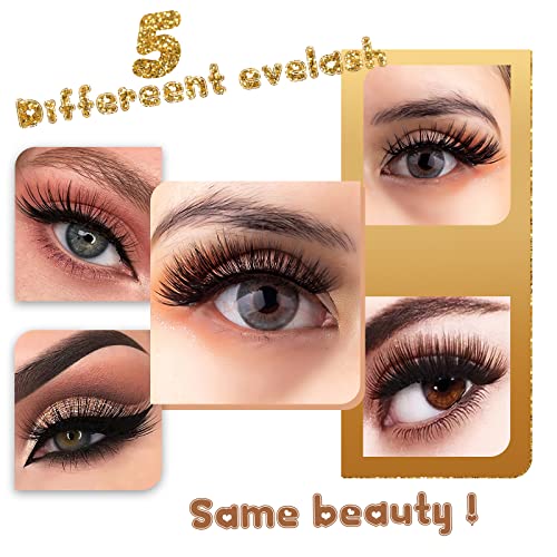 Magnetic Eyelashes, 5 Kinds 6D Fake Eyelashes Kit False Eyelashes Natural Look Waterproof Faux Mink Lashes Easy to Wear Magnetic False Lashes with Eyeliner No Glue Need 5 Pairs