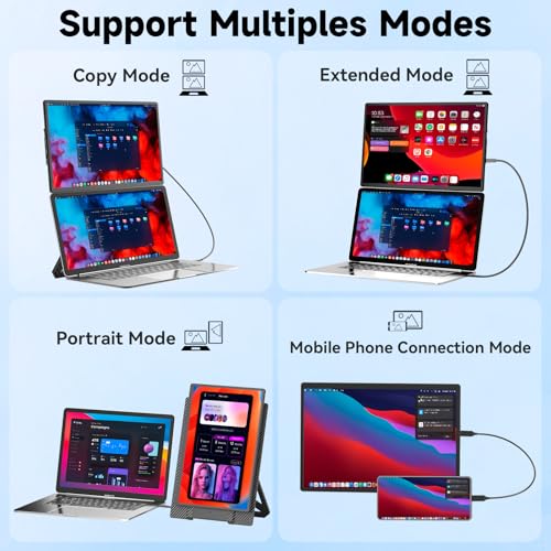Portable Monitor, 16 Inch FHD 1200P Laptop Screen Extender, Up and Down Adjustable and 360° Rotatable Removable Stand, Travel Monitor for Laptop, Portable Screen for Windows / PC / Mac