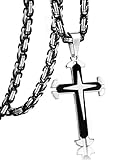Jstyle Stainless Steel Mens Cross Necklace Pendant for Boys Byzantine Chain Black 5mm 24 Inch