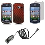 Samsung Galaxy Centura S738C (Straight Talk, Net10, Tracfone) - Accessory Combo Kit - Red Carbon Fiber Design Shield Case + Atom LED Keychain Light + Screen Protector + Micro USB Wall Charger
