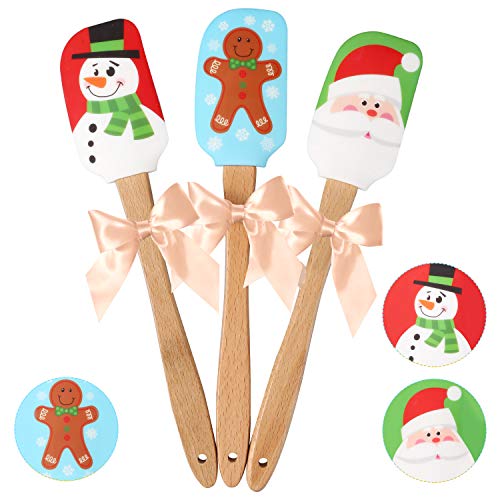 Christmas Spatulas Silicone Spatula Gift - Christmas Rubber Spatulas with Wooden Handle, Perfect for Christmas Gift, Baking (3 PCS) - Thumbnail 7