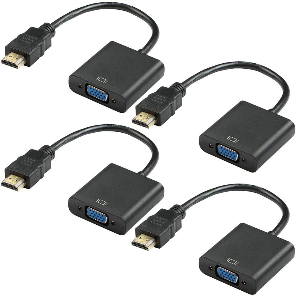 HYNNIO HDMI to VGA, 4-pack Gold-Plated HDMI to VGA Adapter (Male to Female) for Computer, Desktop, Laptop, PC, Monitor, Projector, HDTV, Chromebook, Raspberry Pi, Roku, Xbox and More