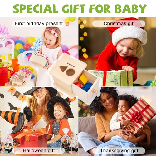 Adena Montessori Coin Box,3 in 1 Object Permanence Box Toys for 1 Year Old Baby Coins,Wooden Montessori Ball Drop Toys Developmental Toys for 6-12 Month Infant Toys,Triangle Ball Round Shapes