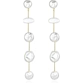 DONABUS Statement Pearl Drop Earrings,Long Drop Baroque White Pearls Jewelry Gift for Her