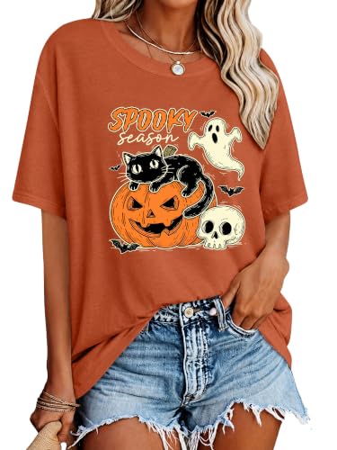 Halloween Shirts for Women Funny Halloween Shirts Spooky Season Pumpkin Oversized Graphic Tees Top Comfy Fall Casual Top for Costume Party & Daily Wear at Amazon