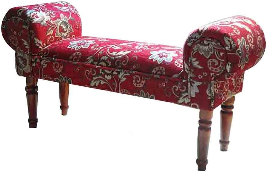 ECSD Shabby Chic Chaise Pouffe Padded Stool,Bed End Side Chaise Lounge Sofa Window Seat Arm Bench Wooden Leg,Blue/Red (Color : Red)