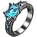 XAHH Women Black Gold Plated Square Blue Aquamarine Cubic Zirconia Vintage Engagement Wedding Ring Size 5-11 Size 8