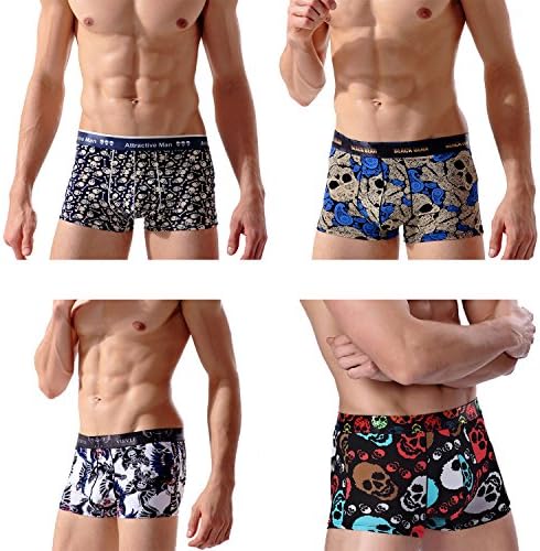 Wentsven Men's 4 Pack Stylish Cool Skull Air Breathable Boxer Briefs M