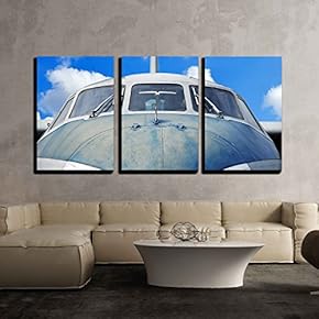 3 Piece Canvas Wall Art - Aircraft Against Blue Sky, Close Up - Modern Home Art Stretched and Framed Ready to Hang - 16"x24"x3 Panels