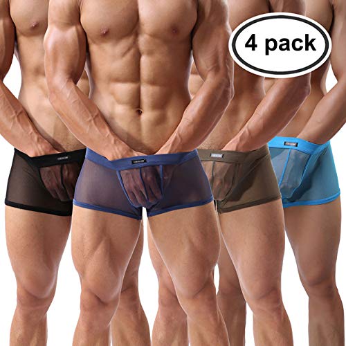 Evankin Men's Sexy Boxer Briefs Gay Mesh Breathable Cool Underwear 4 Pack(36Hei,XXL)