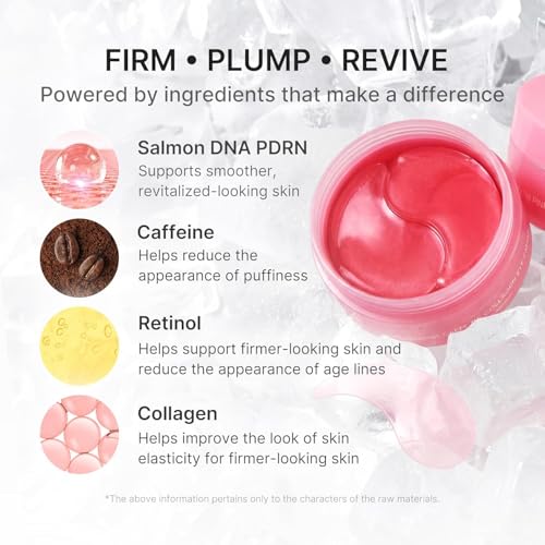 PDRN Caffeine Collagen Eye Patch | Gel Eye Patches for the appearance of Dark Circles, Undereye Bags | Firming, Age-Defying Care with Retinol, Collagen | Korean Skincare | 30 Pairs