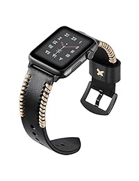 Apple Wacth correa de piel, café elegante Premium reloj de piel auténtica suave Loop para Apple Serie 1 2 3 Nike + edición hermès pulsera elegante clásico único correa, 42 mm, Negro