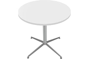SENGLIDA White Dining Table Round Small Office Table Conference Table Coffee Meeting Table w/Stainless Steel X-Shaped Pedestal for Office Boardroom Kitchen Living Room 31.5 inch