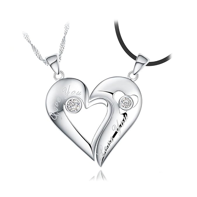 2 Half Hearts Matching Jewellery Couples Necklaces Gift for Him and Her