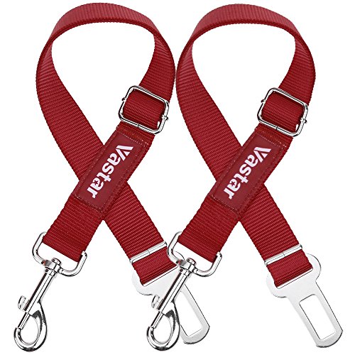 Vastar 2 Piece Adjustable Pet Dog Cat Car Seat Belt Safety Leads Vehicle Seatbelt Harness, Made from Nylon Fabric, Red