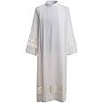 BLESSUME Priest ALB Liturgical Church Garment Cross Lace Box Pleated ALB