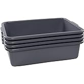Bblina 4-Pack Grey Commercial Bus Tubs/Tote Box, Plastic Bus Box, 13 L