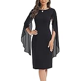 HELYO Women's Chiffon Cloak Sleeve Mini Cape Dress V-Back Semi-Formal Elegant Bodycon Wedding Guest Evening Cocktail Dresses
