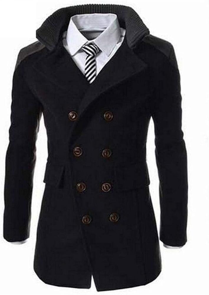 Herren Winter Trenchcoat Wollmischung - Zweireihiger Business Mantel - Slim Fit