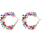 Bohemian Seed Bead Earrings for Women Statement Circle Beaded Hoop Earrings Boho Colorful Beads Earring Summer Holiday Jewelry Gift