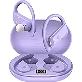 Hulaed Wireless Earbuds Bluetooth 5.4 Headphones 53H Playtime Sport Earphones with LED Display,Over-Ear Buds Built in Mic in Ear Waterproof Headset for Workout Running Gaming - Purple