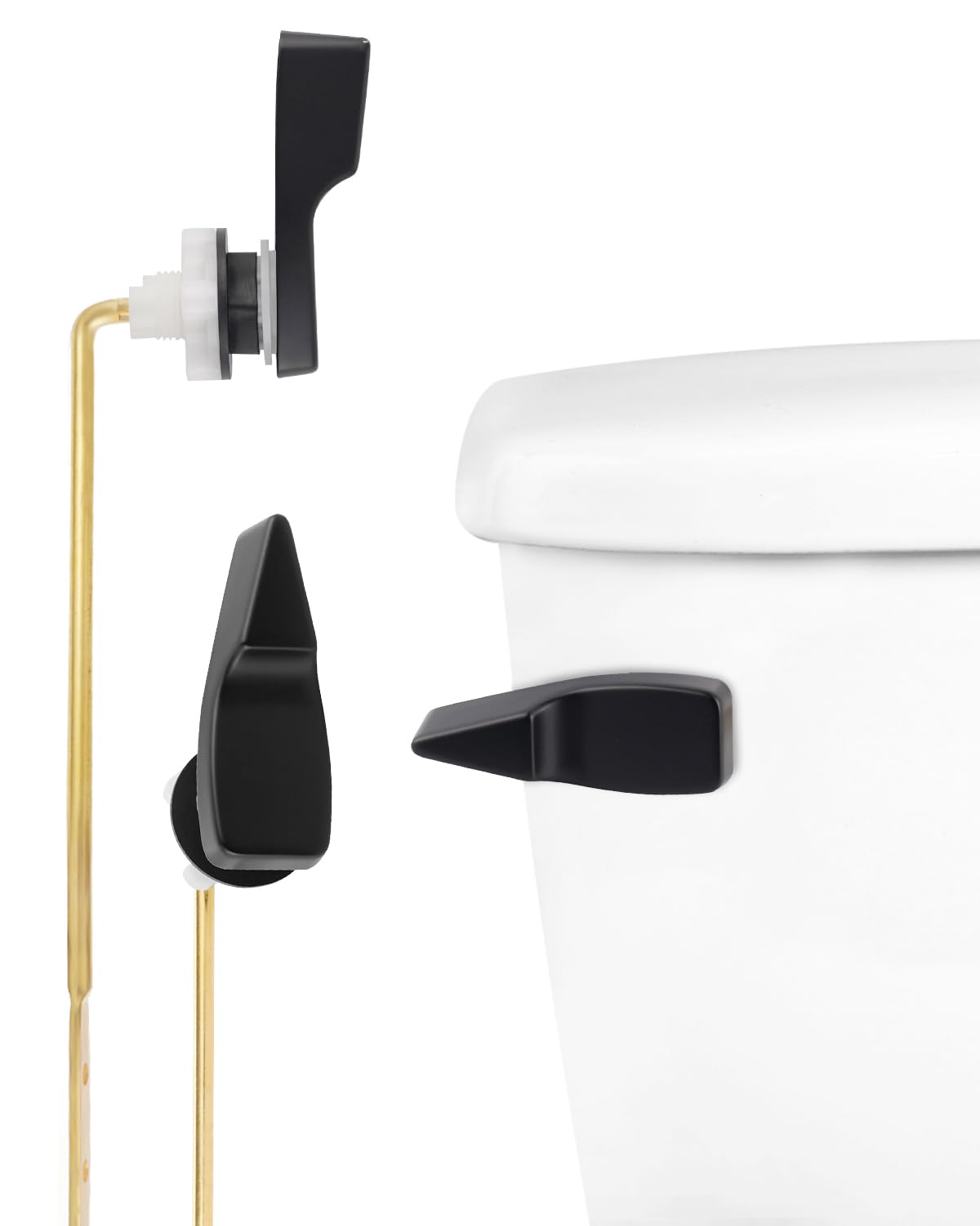 Photo 1 of Hibbent Toilet Handle Replacement, Front Mount Tank Flush Lever Handle Compatible with American Standard, Toilet Trip Lever with Stainless Steel Flapper Chains, Matte Black