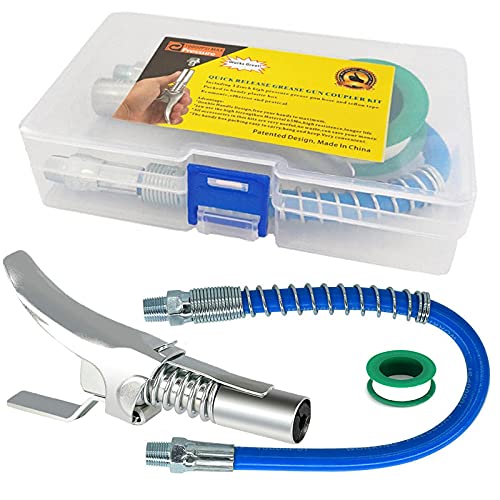 Grease Gun Coupler,Locking Grease Gun Coupler 10000 Psi,Quick Release Grease Coupler,High Pressure Grease Gun Coupler,Single Handle Gear Oil Nozzle with 30CM Hose Fit All Standard 1/8" Npt Grease Guns