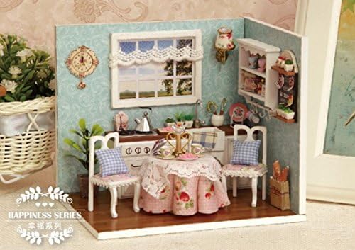 Wooden dollhouse with furniture vintage toys + Light (Happy Kitchen)