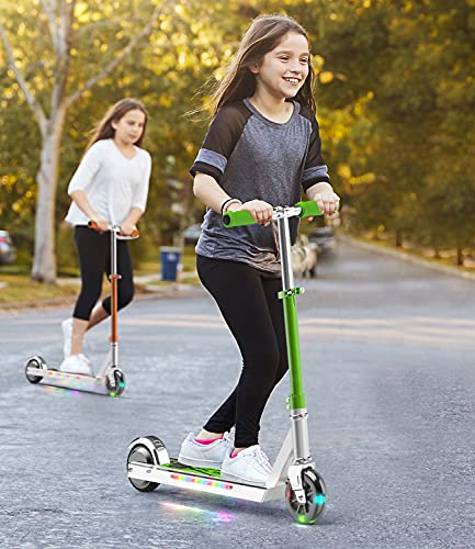 MEGAWHEELS Electric Scooter for Kids, Kids Electric Scooter with LED Front Wheel and LED Side Light, Up to 5 Miles and 7.5mph, Kids Kick Scooter for Boys, Girls(Green)