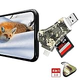 Dr. Prepare SD/Micro SD Card Reader, 4-in-1 Multi-Functional Trail Camera Viewer to View Hunting Photo or Video from Trail Camera for iPhone, iPad, Mac, Laptop, Android Device - Camouflage