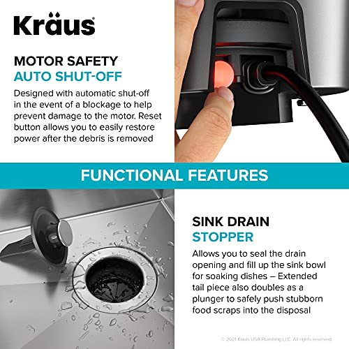Kraus KWD10075MBL WasteGuard Continuous Feed Garbage Disposal with 3/4 Horsepower UltraQuiet