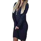 Linkay Ladies Women Dresses Knitted Zipper V Neck Long Sleeve Sweater Print Top Hooded Pullover