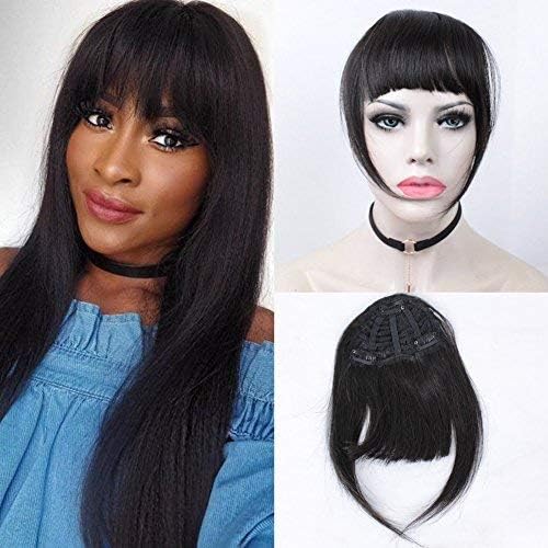 Clip in Bangs Real Human Hair Extensions Full Fringe Natural Black Straight Brazilian Virgin Hair Clip on Bangs for Women