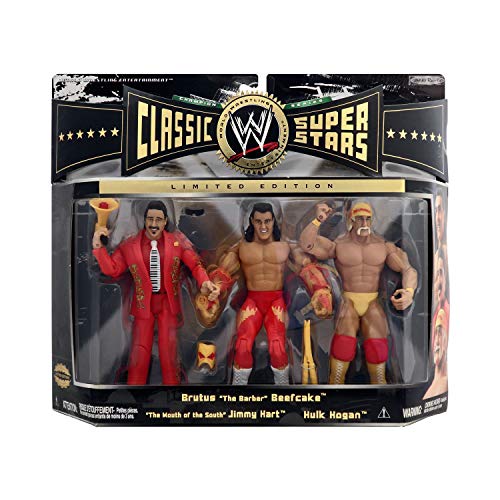 WWE Classic Superstars 3 pack of figures including Hulk Hogan, Brutus "The Barber" Beefcake, & Jimmy Hart