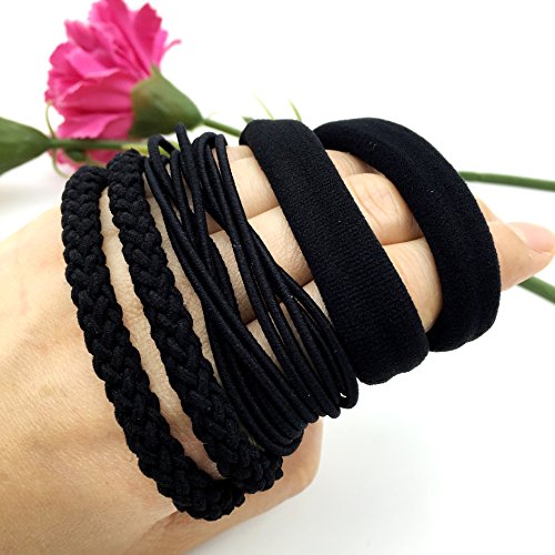 Elastic Hair Bands Ties and Ponytail Holder for Women and Girls, 6 Count Black Color Natural Heavy Duty Hair Ties Band for Long Short Thick Hairs