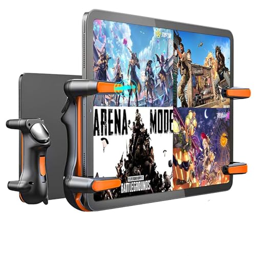 PUBG Game Controller Trigger with Rapid Fire, 6 Finger Gaming Grip, Gamepad Joystick, L1R1 L2R2 Buttons, Trigger Compatible with iPad, Tablet, Android, iOS, Orange