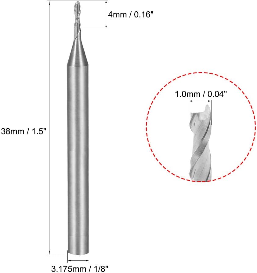 sourcingmap 5PCS 1/8" Shank 1.0mm x 4mm Carbide End Mill CNC Router Bits 2 Flute Milling Bit for Acrylic PVC MDF Wood - Image 4