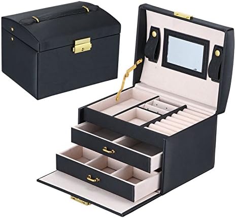 Yunan Leather Jewelry Box Storage Organizer Drawer three-layer lint Travel Case Lock Makeup Mirror