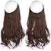 SARLA Invisible Wire Hair Extension Dark Auburn Wavy Curly Long Synthetic Hairpiece 18 Inch Adjustable Transparent Headband for Women