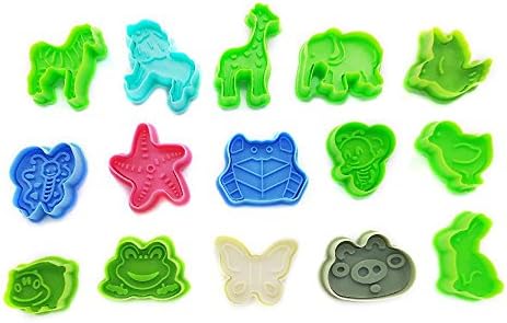 Cute Animal Mold | 15 Pcs Colorful Cookie Cutter Set with Spring Plunger | Horse Lion Bird Giraffe Shape Cutter for Fondant Dough Pie Crust | Safe Durable FDA-Approved Non-Toxic Material | 1133.3