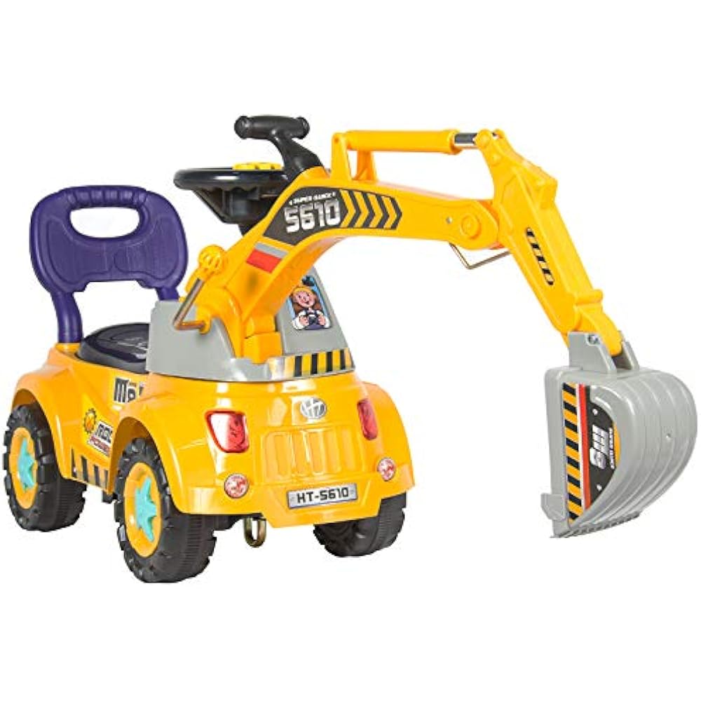Kids Pretend Play Excavator Construction Digger Scooter Pulling Cart RideOn Toy eBay