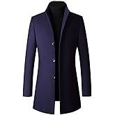 FTCayanz Men's Trench Coat Wool Blend Slim Fit Top Coat Single Breasted Business Overcoat
