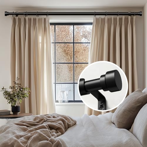 Gormena Curtain Pole Black 80-218 cm Curtain Rail Extendable Diameter 25 mm Ceiling Mounting Wall Mounting Heavy Metal for Living Room Bedroom Kitchen and Various Windows Easy Assembly